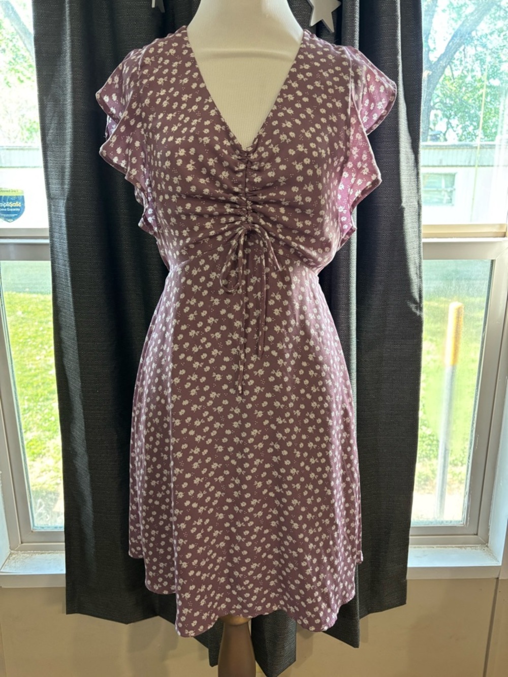 Monteau Mauve Floral Midi Dress with Tie-Front